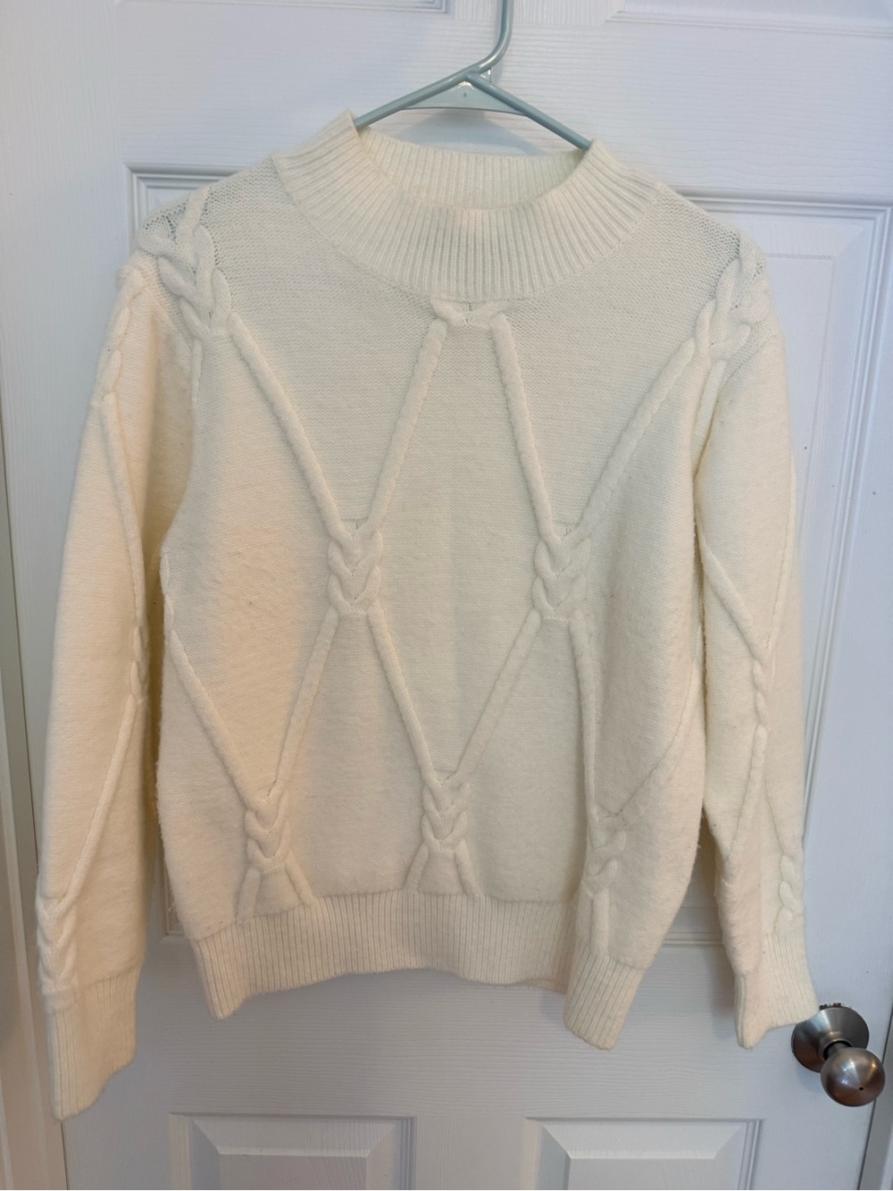 fab'rik Cream Cable Diamond-Pattern Mock Neck Sweater